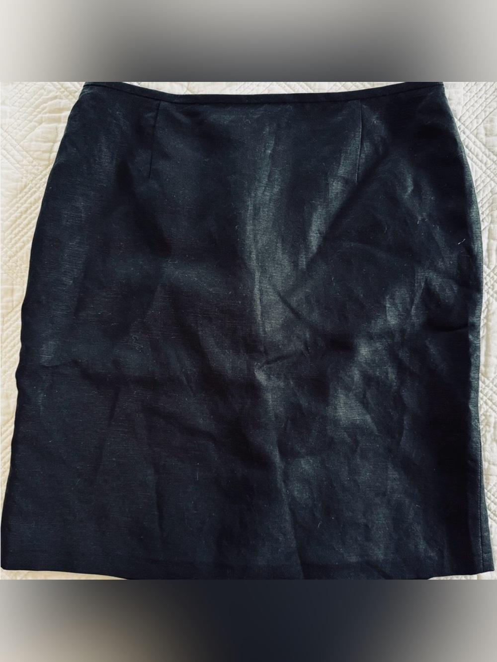 Tahari Black Pencil Skirt with Knife Pleat Linen Blend Size 10P Officewear